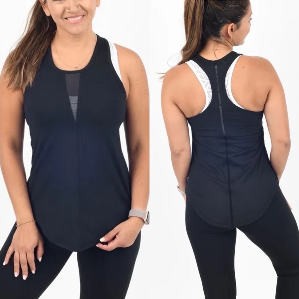 NWT ZYIA Black Effortless Tank Top Long Size Large Racerback